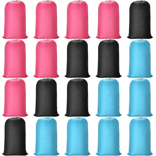 Nuogo 20 Pcs Laundry Bag Washable Travel Laundry Bags with Drawstring Lock Closure Large Heavy Duty for Camping Tent Blankets Dirty Clothes Yarn Fabric Storage, 38 x 24 Inches(Black, Blue, Pink) - color: Black, Pink, Blue