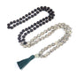 8MM Beads Chakra Long Mala Necklace Natural Stone Meditation Statement Necklace Japa Yoga Buddhist Rosary Prayer Charm Beaded Tassel Necklace - color: Spotted stone+Black Agate