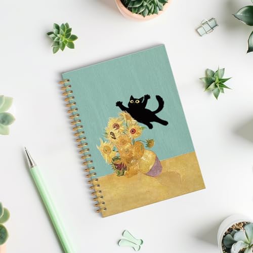 ROXMART Abstract Sunflower Black Cat Spiral Notebook, Cats Lover Gifts Journal, Black Cat Gifts for Women, Whimsical Floral Kitty Kitten Hardcover Notebook Journal, 5.5x8.3 Inch - color: Style08