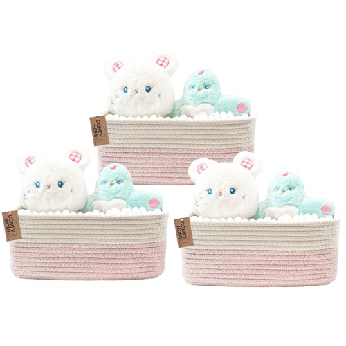 COMFY-HOMI 11.5"x7.5"x4.7" Storage Baskets for Organizing | Cotton Rope Woven Basket | Toy Storage Bin Box | Basket for Shelves, Closet Organizer Bin, Decorative Closet Shelf, 3 Pack, Pink - color: White/Pink, size: 11.5"x7.5"x4.7"