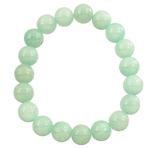 Falari 10mm Natural Semi Precious Gemstone Stretch Bracelet Unisex - color: Aqua Jade