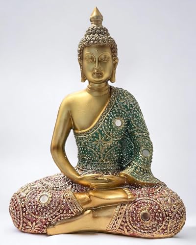 Meditating Zen Sitting Thai Buddha Statue Figurines Sculpture Praying Collectibles for Home Decor Room Office Indoor/Outdoor Garden Spiritual Gifts (10 Inch) - size: 10 Inch