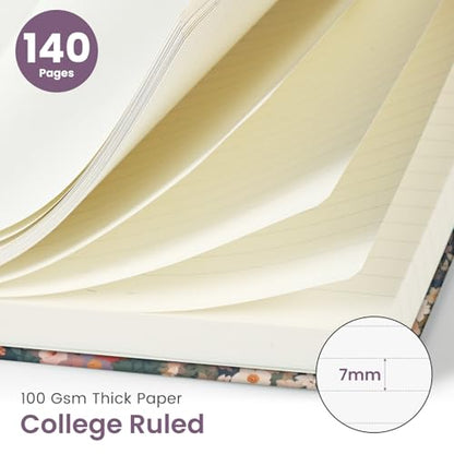 Lined Spiral Journal Notebook for Women, A5 Cute College Ruled Hardcover Notebook for Work & Note Taking, Pretty Journal for Writing, 140 Pages, Flower Garden