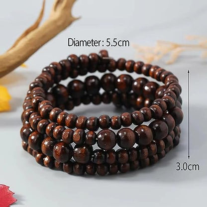 COLORFUL BLING Handmade Natural Wooden Beads Cuff Bracelet Woven Chunky Geometric Bangle for Women Summer Beach Boho Jewelry - color: four layer