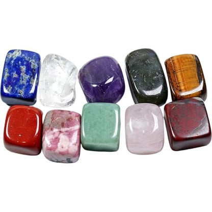 Healing Stone Set, 10pcs Natural Gemstones for Meditation Reiki, Lucky Pocket Crystals for Yoga Balancing, Stress Relief Kit
