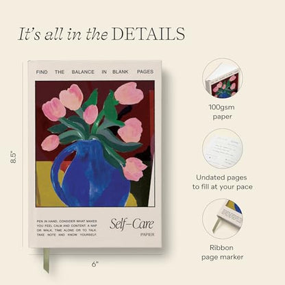 Papier Tulip Vase 12 Week Wellness Journal - Floral Hardback | Log Intentions Sleep & Energy, Morning & Evening | Weekly & Monthly CheckIn | Undated Planner | Reflection & Mindfulness | Self Care Gift