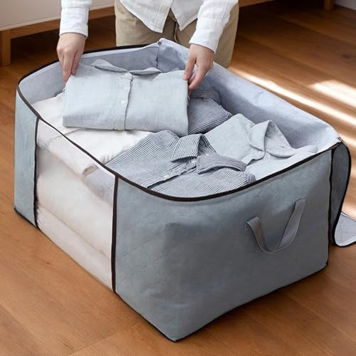 Storage Bag Collapsible Space Saver Organizer for Clothes Bedding Travel and HousePossession Storage,21.65X13.78X12.4in, Horizontal Gray - color: Horizontal Gray, size: 21.65X13.78X12.4in
