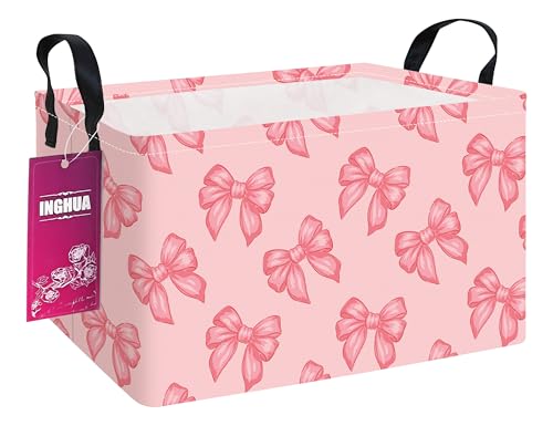 Rectangular Storage Basket Fabric Organizer Bin for Toys,Books,Clothes,Gifts,Pets-Perfect for Home,Office,Nursery,Dorm,Shelf(Rec-Pink bowknots ) - color: Rec-Pink bowknots