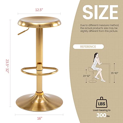 Adjustable Bar Stool, Swivel Round Metal Airlift Barstool, Backless Counter Height Bar Chair for Kitchen Dining Room Pub Cafe, 1 pc (Gold) - color: Gold, size: 1 pc