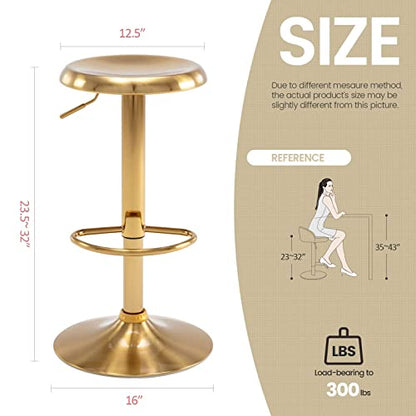 Adjustable Bar Stool, Swivel Round Metal Airlift Barstool, Backless Counter Height Bar Chair for Kitchen Dining Room Pub Cafe, 1 pc (Gold) - color: Gold, size: 1 pc