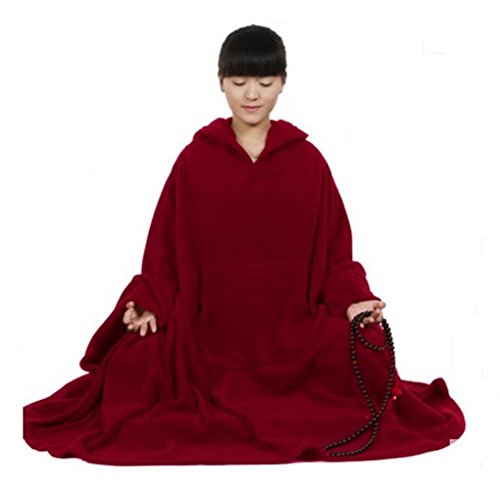 Meditation Buddhist Hooded Cloak Coat Women Men Outfit Oversize Coat - color: Maroon, size: Medium