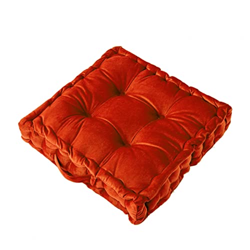 Square Floor Cushion, 15" Soft Velvet Floor Seating Pillow Cushion with Handle Thicken Decorative Floor Pillow Cushion for Yoga Living Room Balcony Outdoor Bedroom Tatami, Orange - color: Orange/15"