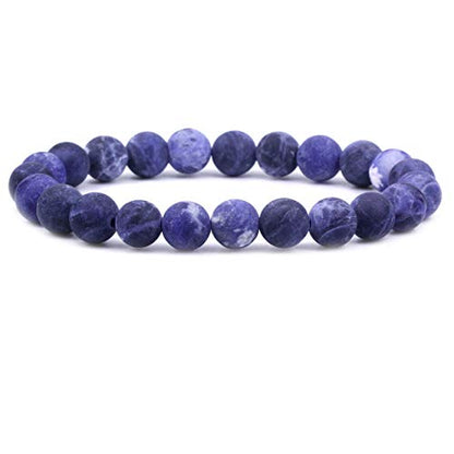 Amandastone Natural Gemstone 8mm Round Beads Stretch Bracelet 7 Inch - color: Matt Sodalite