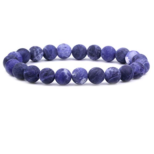 Amandastone Natural Gemstone 8mm Round Beads Stretch Bracelet 7 Inch - color: Matt Sodalite