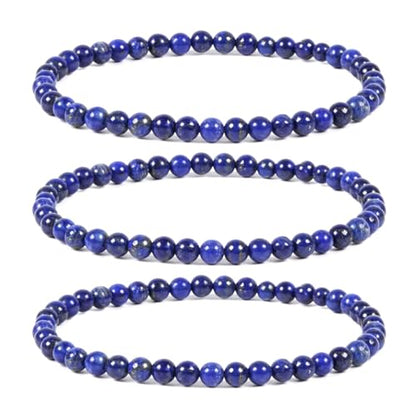 Justinstones Gem Semi Precious Gemstone 3pcs 4mm Round Beads Stretch Bracelet 6.5 Inch Unisex - color: Lapis