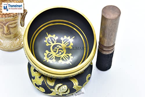 4" Tibetan Meditation Yoga Austomangal Singing Bowl Set with Mallet Cushion (Om Mantra-Tibetan)