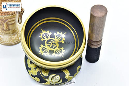 4" Tibetan Meditation Yoga Austomangal Singing Bowl Set with Mallet Cushion (Om Mantra-Tibetan)