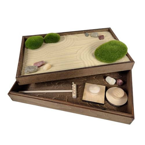 Wooden Stackable Zen Garden | Desert Luxe Sand with Rake & Accessories | Minimalist Decor Gift for Relaxation - color: Desert Luxe, size: Stackable