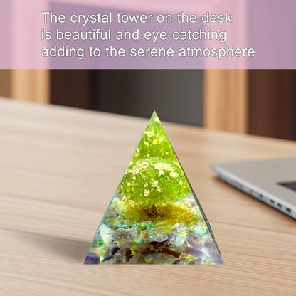 Tree of Life Orgone Pyramid,Natural Lilac Gravel&Peridot Orgonite Healing Crystals Pyramid,Crystal Stone Positive Reiki Energy Generator Collection Wealth Lucky Meditation Tool(6cm) - color: Green 1