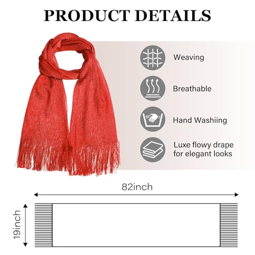 Sumolux Shawls Wraps for Evening Dresses Metallic Glitter Shawls Scarf for Women Sparkling Wedding with Free Buckle - color: Red