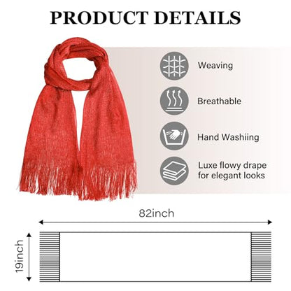 Sumolux Shawls Wraps for Evening Dresses Metallic Glitter Shawls Scarf for Women Sparkling Wedding with Free Buckle - color: Red