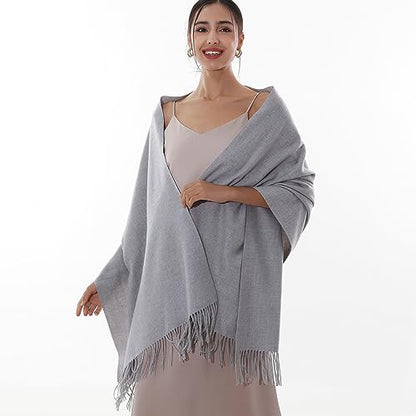 RIIQIICHY Winter Scarfs for Women Pashmina Shawls Wraps for Evening Dresses Large Warm Soft Scarves - color: Light Grey