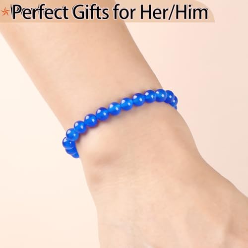 QOGIR Handmade Healing Bracelet,6mm Natural Gem Stone Bracelet rope bracelet - color: Blue Jade(Transformation and Protection), size: 6mm