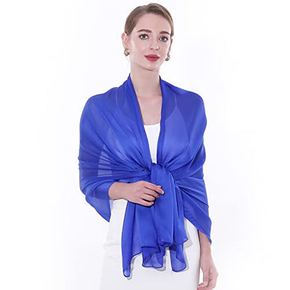 Womens Scarf Pashmina Shawls and Wraps for Evening Dresses Like Chiffon Silk Scarf for Bridal Weddings - color: Royal Blue