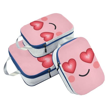 Reusable 3 Piecing Packing Travel Bag Polyester Closet Organizer Bag, Heart Eyes Love Look (3 Set) - color: Heart Eyes Love Look