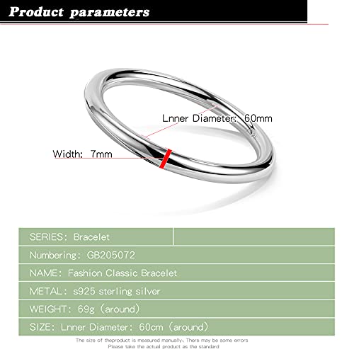 Dankadi Minimalism Women Men 925 Sterling Silver Bracelet Width 7-8MM Diameter 60-65 mm Solid Smooth On Bangle Cuff Fashion Fine Jewelry Gifts - color: Width 7MM 1 Piece, size: 2.78 inches