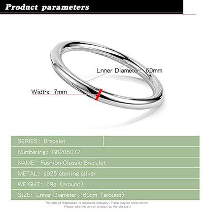 Dankadi Minimalism Women Men 925 Sterling Silver Bracelet Width 7-8MM Diameter 60-65 mm Solid Smooth On Bangle Cuff Fashion Fine Jewelry Gifts - color: Width 7MM 1 Piece, size: 9.13 inches