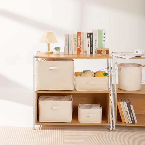 Foldable Storage Bins with Lids Cotton Canvas Rectangular Storage Box Ideal for Organization Lightweight and Durable (13.78 x 9.65 x 6.1) - size: 13.78 x 9.65 x 6.1"