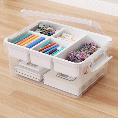 20Qt S Stackable Storage Bin with Lid & Tray, Clear Craft Organizer Latching Box with Divider for Arts & Crafts Supply, Portable Plastic Container for Home and Car Trunks, 1Pack - color: Clear White, size: 20QT-1Pack