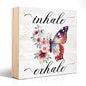 Inhale Exhale Wooden Sign Desk Decor, Funny Butterflies Wood Box Sign Décor for Home Office Farmhouse Bedroom, Yoga Spa Room Decor, Inspirational Gifts for Women Friend Coworker - style: Modern
