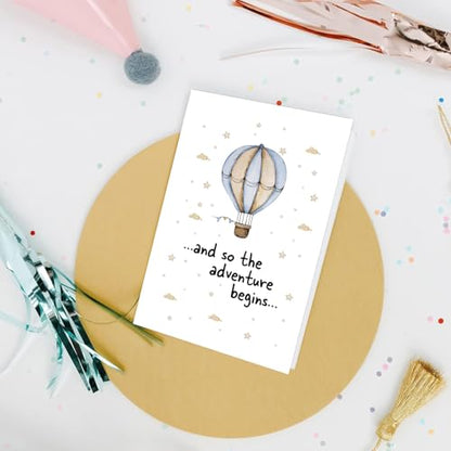 Hot Air Balloon Adventure Baby Shower Card - New Baby Cards, Babys Shower Congratulations Cards - Funny New Born Card for Pregnant Couple, Parents - color: #1