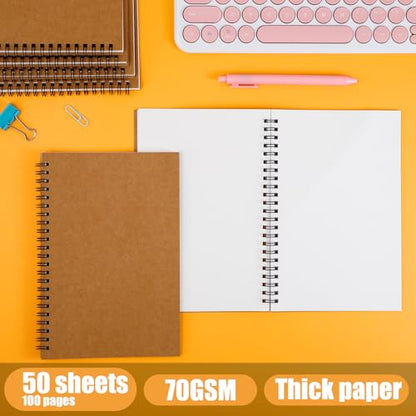 10 Pack Spiral Notebooks Blank, A5 Softcover Cover Unlined Notebook for Writing Drawing Sketch, Blank Journal with 50 Sheets 100 Pages, 8.3 x 5.8 Inch(Brown)