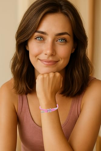 OSIRIDEH2 Bracelet with Adjustable Design Polished H Shape Buckle, Bracelets for Women, 18k Gold-plated Buckle Design Titanium Steel Wire Rope Women's Gift Jewelry - color: Pink Silver