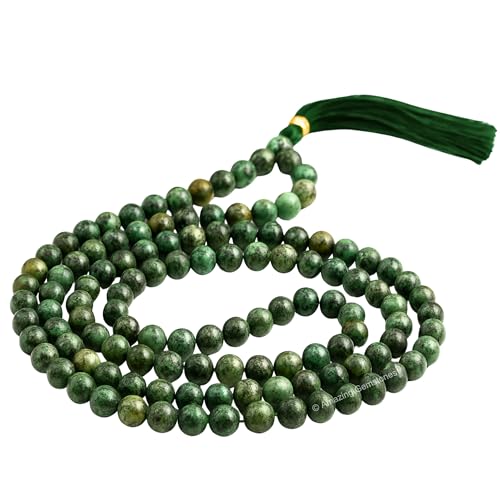 Amazing Gemstone Japa Mala 108 Prayer Beads Necklace and Wrist Mala Bracelet for Meditation - color: African Turquoise, size: Without Knots