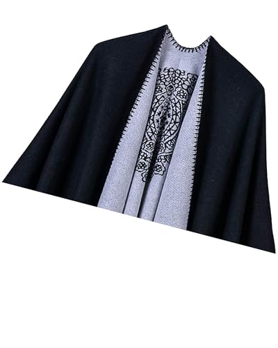 Women's Shawls and Wraps Open Front Poncho Cape Winter Sweater - color: B2-black