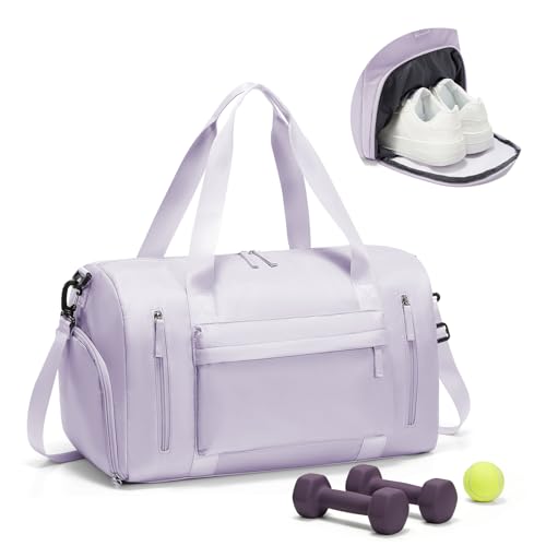 Gym Bag for Women,Travel Duffel Bag with Shoes Compartment Personal Item Carry On Overnight Bag for Mens Weekender Bag Training Handbag Sports Gym Tote Bag Yoga Bag Purple - color: J3-Purple