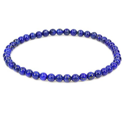 Keleny 4mm Natural Round Beads Gemstones Rock Crystal Stretch Bracelet 7 Inch Unisex - color: Blue Lapis
