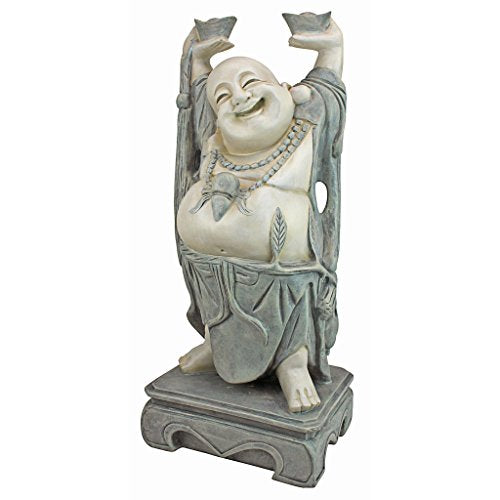 Design Toscano Jolly Hotei Laughing Man Asian Decor Indoor/Outdoor Garden Statue, 26 inches tall, Cast Stone Resin, Two Tone Stone Finish - color: Jolly Hotei Laughing Buddha