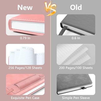 Lined Journal Notebook for Women Men, 256 Pages, Medium 5.7 in x 8.3 in - 100 GSM Thick Paper – Hardcover Leather Journals for Writing, Work, School, Note Taking, Diary Notepad,Pink - color: Pink