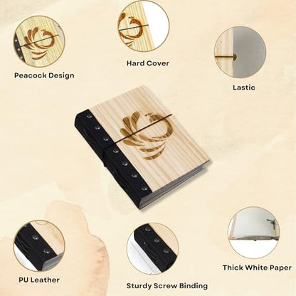 VIMOKSHA Hardcover Blank Journal Notebook 7x5 – Unlined Sketchbook & Writing Diary with 180 Thick Plain Pages, Ideal For Traveling & Gifting, Artists, Students, Men & Women - Peacock Design