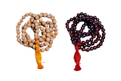 Mala Pack of 2 Rose Wood Mala and Tulsi Mala Beads 108 + 1 | Buddhist Prayer Beads Mala for Jaap and Unique rudraksha mala| knotted prayer beads & Meditation Beads