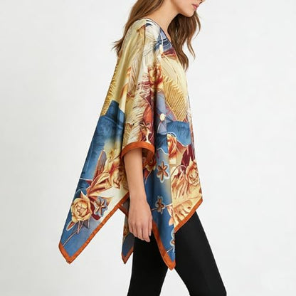 Women's Satin Cover Up Short Poncho Tops Sheer Chiffon Boho Pashmina Shawl Beach Soft Shawl - color: Style32