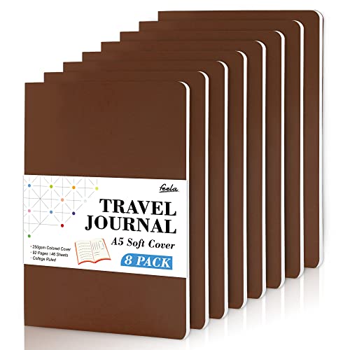 feela 8 Pack Soft Cover Journal Bulk, Notebooks College Ruled for Work, Lined Travel Journal for Women Men, Note Taking Notebook School Supplies Business Writing, 8.2” x 5.5”, A5, Brown - color: 8 Brown