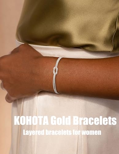 KOHOTA Silver Gold Bracelets for Women Trendy 14K Gold Plated Bracelet for Women Non Tarnish Dainty Stackable Layered Chain Heart Pearl Knot Beaded Bracelets Stack Set Charm Mothers Day Jewelry Gifts - color: A.Knot-silver