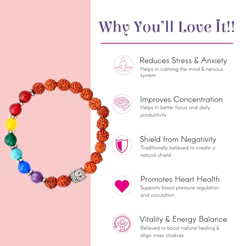 Rudraksha Bracelet for Men & Women, Adjustable Yoga & Meditation Jewelry for Wrist, Spiritual Protection Bracelet - color: Healing Stones Mix