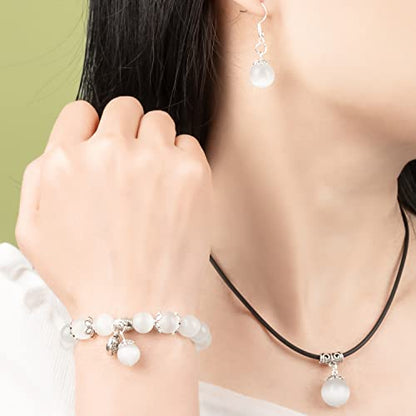 Natural Stretch Gemstone Bracelet Healing Stone Beaded Bracelets for Women Men Gifts (Unisex) - color: white 3pc